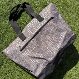 VS PINK Marled grey and black tote Metallic Logo print